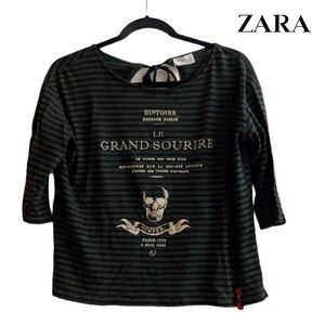Zara Paris Skull Striped Top